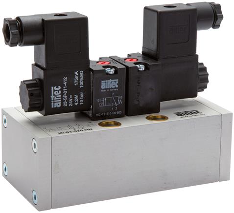 Exemplarische Darstellung: 5/2-Wege Magnet-Impulsventil oder 5/3-Wege ISO-Magnetventil